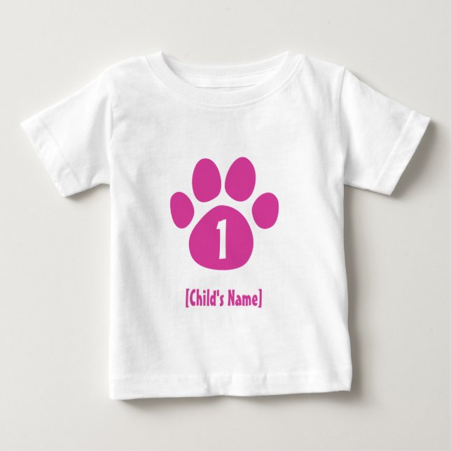 Pink Paw Print Birthday Baby T-Shirt (Front)