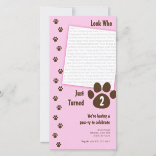 Pink Paw Print Birthday Invitation