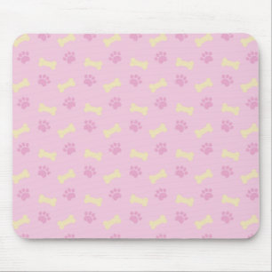 Pink Paw Print Bone Pattern Mouse Pad