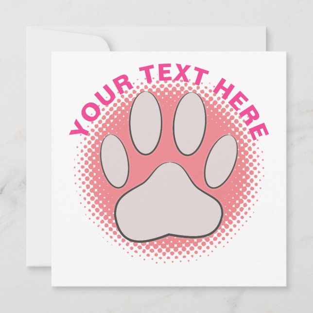 Pink Paw Print Custom Text Classic Round Sticker Invitation (Front)