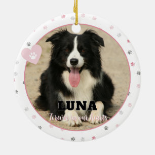 Pink Paw Print Dog Photo Pet Memorial Sympathy Ceramic Ornament