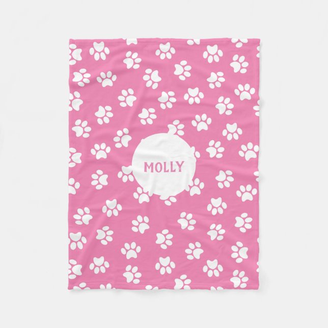 Pink Paw Print Fleece Blanket (Front)