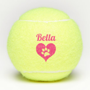 Pink Paw Print Heart Dogs Name Personalised Tennis Balls