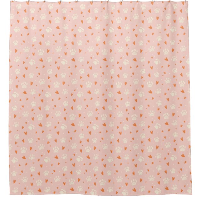 Pink Paw Print Heart Pattern Shower Curtain (Front)