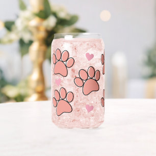 Pink Paw Print Pattern Can Glass