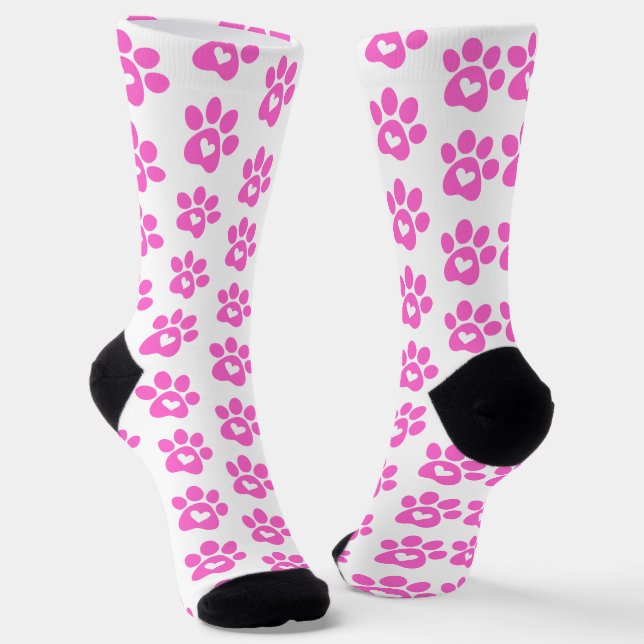 Pink Paw Print Pattern  Socks (Angled)