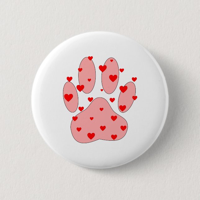 Pink Paw Print With Hearts 6 Cm Round Badge (Front)