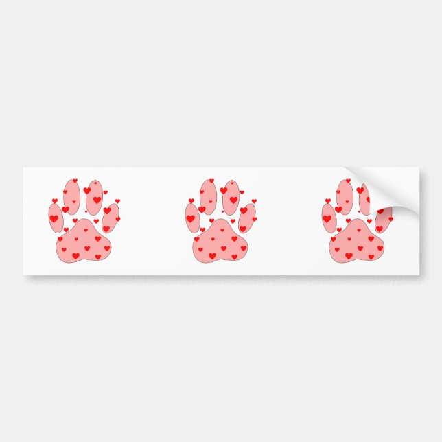Pink Paw Print With Hearts Bumper Sticker (Front)