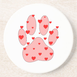 Pink Paw Print With Hearts Coaster