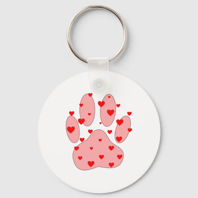 Pink Paw Print With Hearts Key Ring (Front)