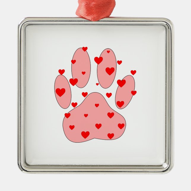 Pink Paw Print With Hearts Metal Ornament (Front)