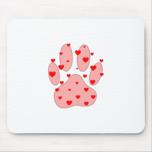 Pink Paw Print With Hearts Mouse Pad