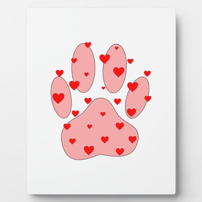 Pink Paw Print With Hearts Plaque (Front)
