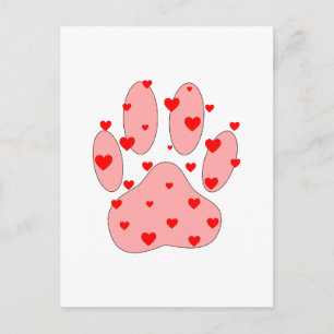 Pink Paw Print With Hearts Postcard