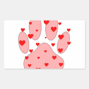 Pink Paw Print With Hearts Rectangular Sticker