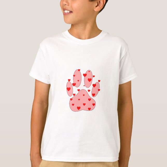Pink Paw Print With Hearts T-Shirt (Front)
