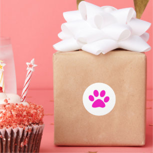Pink Paw Prints Cute Girly Colourful Holiday White Classic Round Sticker