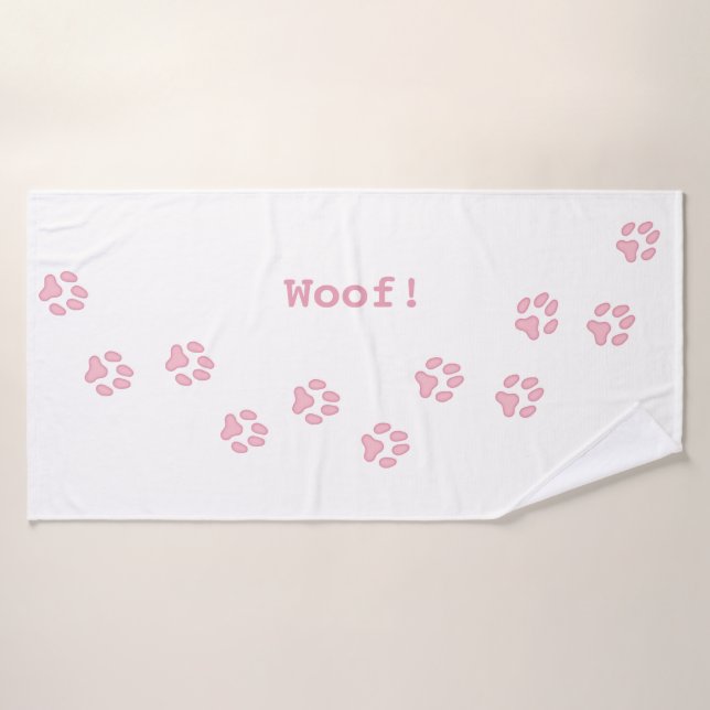 Pink Paw Prints Cute Personalised Dog's Name Bath Towel (Bath Towel)