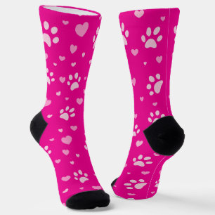 Pink Paw Prints & Hearts Crew Socks