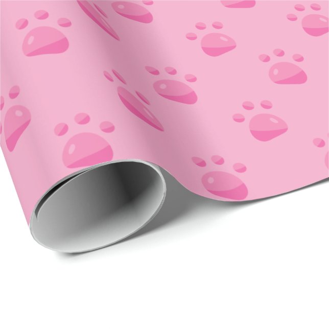 Pink Paw Prints Pattern | Any Background Wrapping Paper (Roll Corner)