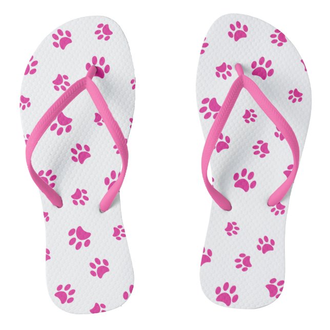 Pink Paw Prints Pattern Thongs (Footbed)