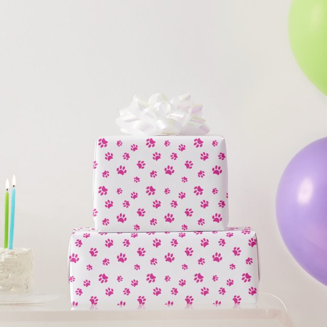 Pink Paw Prints Pattern Wrapping Paper (Party Gifts)