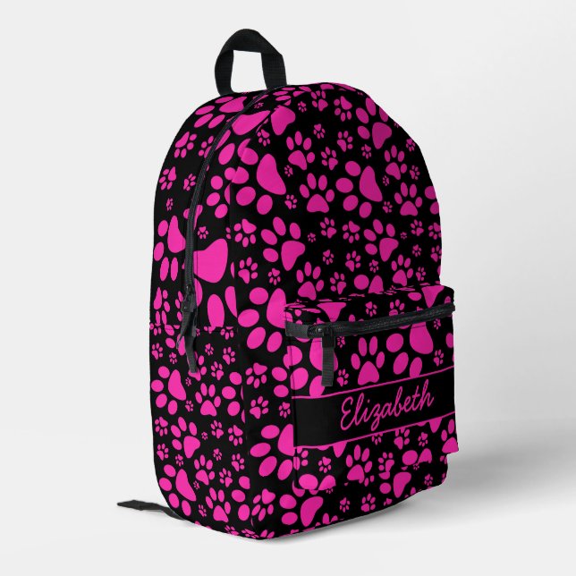 Pink Paw Prints Personalised Printed Backpack (Back Corner Left)