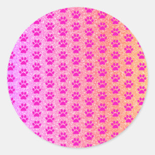 Pink Paw Prints Rose Gold Glitter Cute Girly Decor Classic Round Sticker