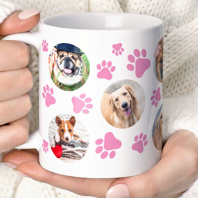 Pink Pawprint 8 Pet Dog Photo Collage Coffee Mug (Creator Uploaded)
