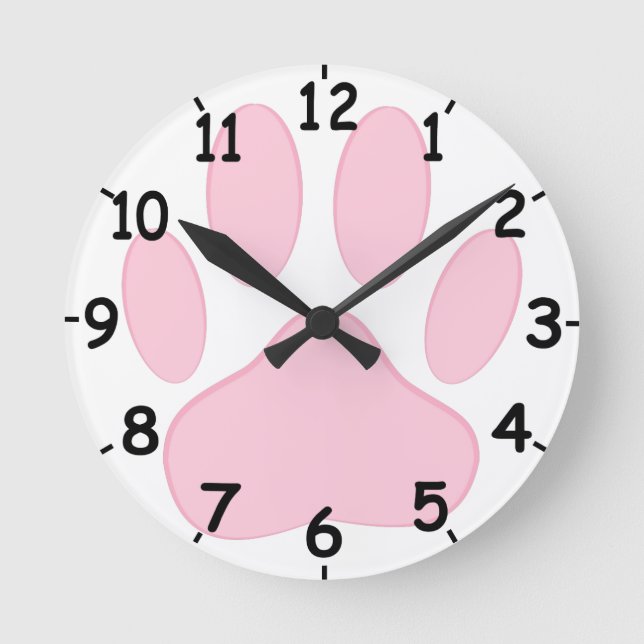Pink Pawprint Round Clock (Front)