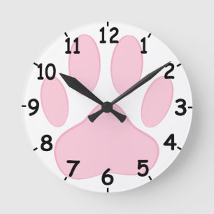 Pink Pawprint Round Clock