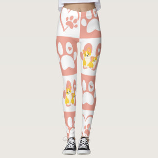 Pink Paws and Hearts  with Corgis Leggings