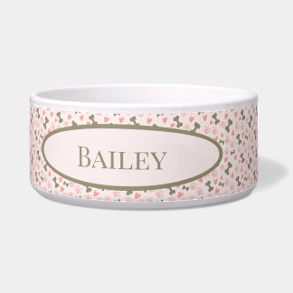 Pink Paws, Bones & Hearts Ceramic Pet Bowl
