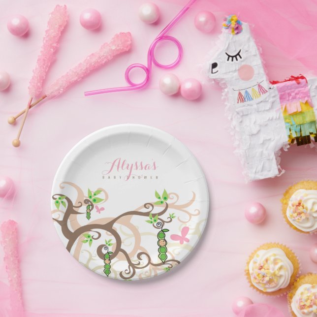 Pink Pea In A Pod Girl Baby Shower Paper Plates (Party)