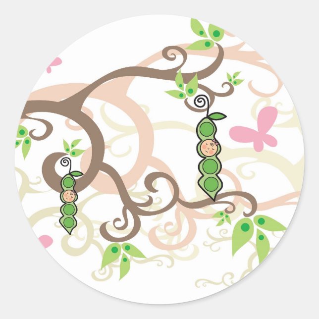 Pink Pea In A Pod Girl Baby Shower Sticker (Front)