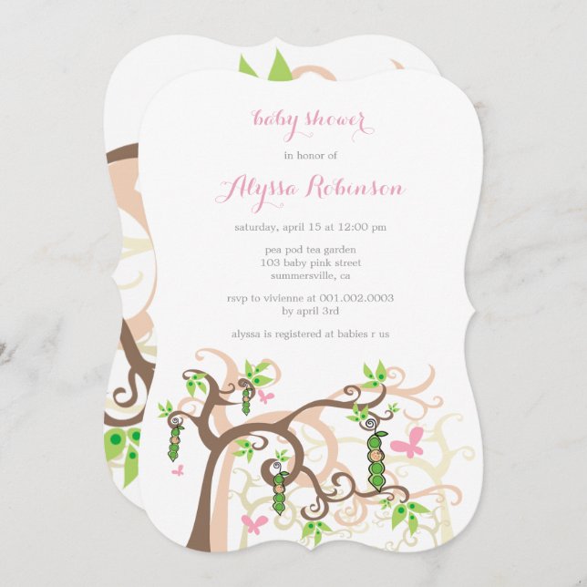 Pink Pea In The Pod Girl Baby Shower Invitation (Front/Back)