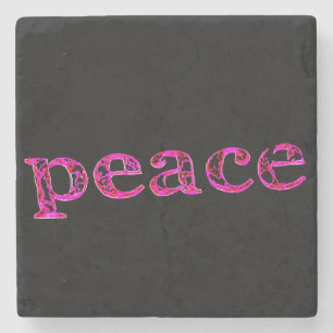 pink peace black stone coaster