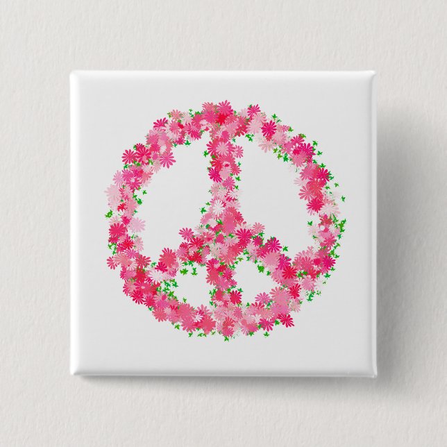 Pink Peace Flowers 15 Cm Square Badge (Front)