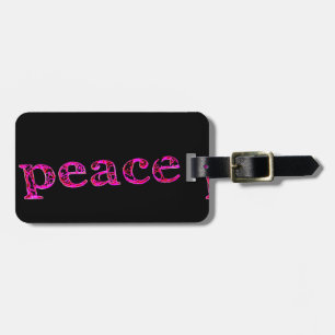 pink peace on black luggage tag