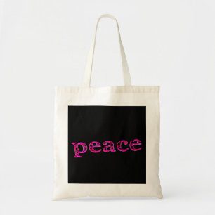 pink peace on black tote bag