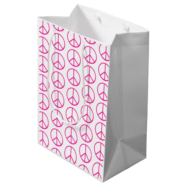 Pink Peace Sign Gift Wrap Medium Gift Bag (Back Angled)