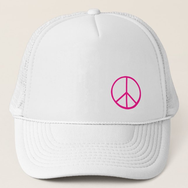 Pink Peace Sign Modern White Trucker Hat (Front)