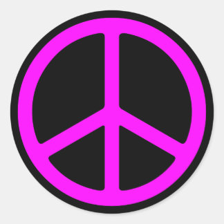 Pink Peace Sign on Black Round Sticker