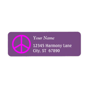 Pink Peace Sign on Purple Custom Address Label Return Address Label