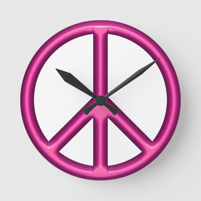 Pink Peace Sign Round Clock (Front)