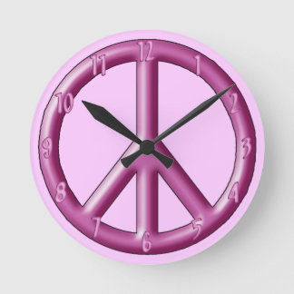 Pink peace sign wall clock. round clock