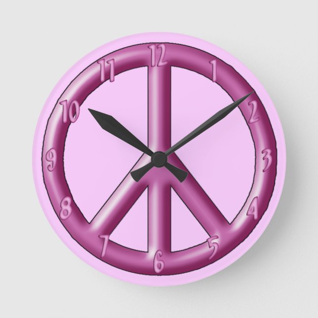 Pink peace sign wall clock. round clock (Front)