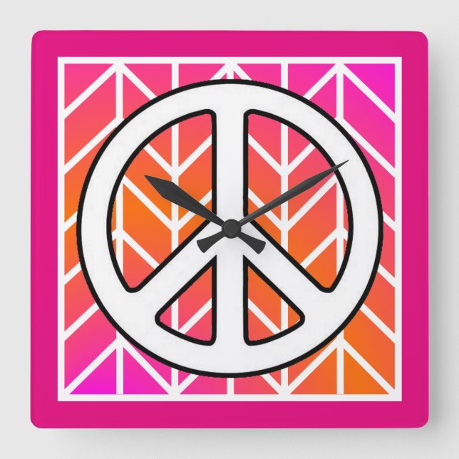 Pink Peace Throw Pillow Square Wall Clock (Front)