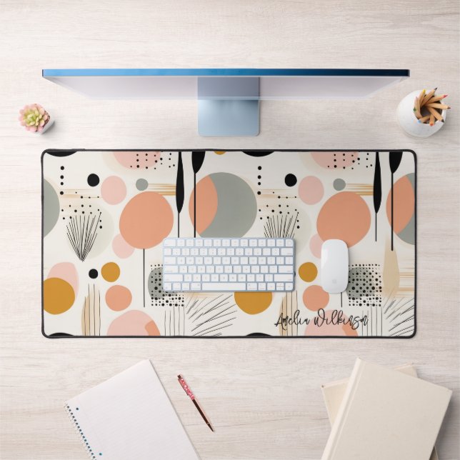 Pink Peach Aesthetic Modern Abstract Desk Mat (Office 1)