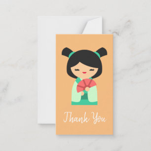 Pink peach and aqua Kokeshi Japanese dolls Card